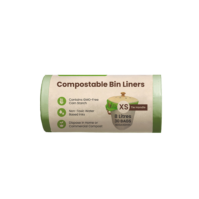 Ecopack 8L Green Compostable Bin Liners - Tie Handles (1 Roll/30 Bags)