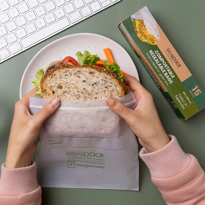 Resealable Compostable zip-lock Bags Sandwich Size Ecopack AU