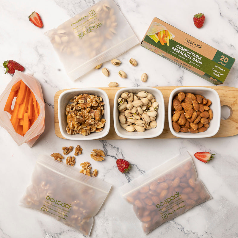 Ecopack Compostable Resealable Snack Bags - zip-lock bags
