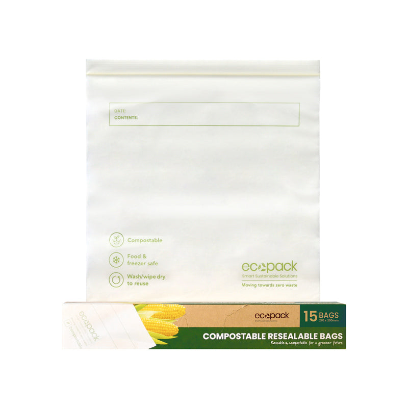 Ecopack Compostable Resealable Storage Bags (1 Box/ 15 Bags)