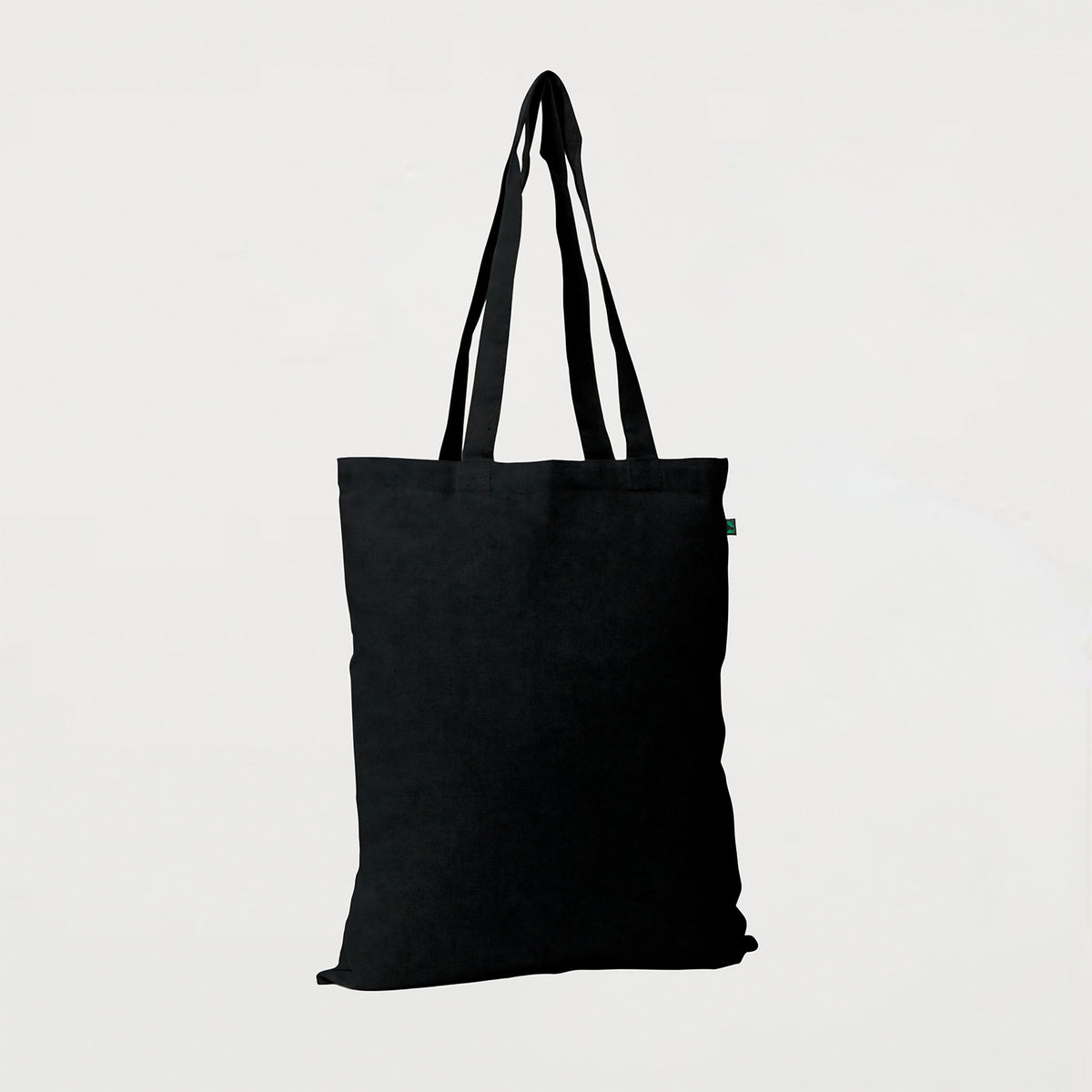 Ecobags black calico promotional tote bag with long handles angled