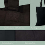 Ecobags black calico promotional tote bag with long handles features