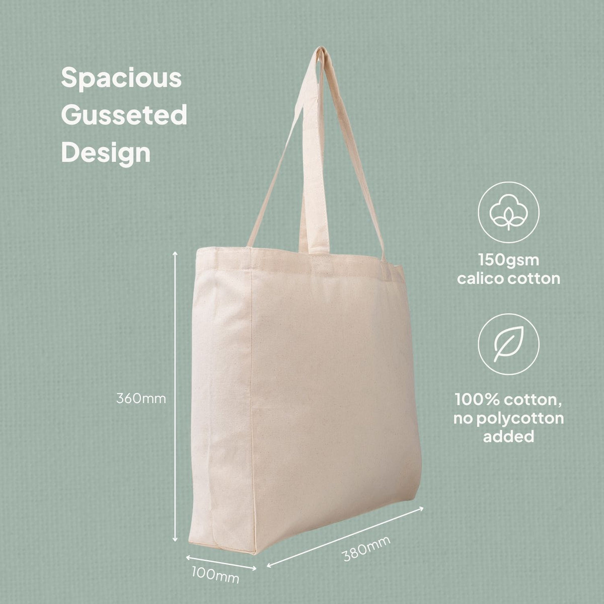 Ecobags natural cotton calico tote bag size