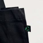 Ecobags Certified Organic Canvas Black Tote Bag with Gusset Side Tag Close Up