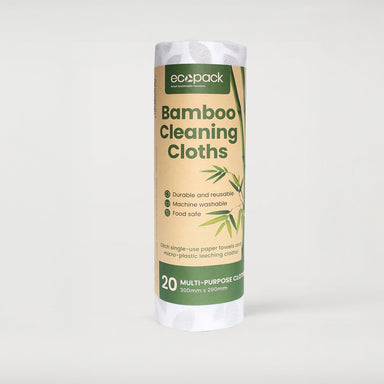 Ecopack multi-purpose bamboo cleaning cloths roll standing vertically on a clean background