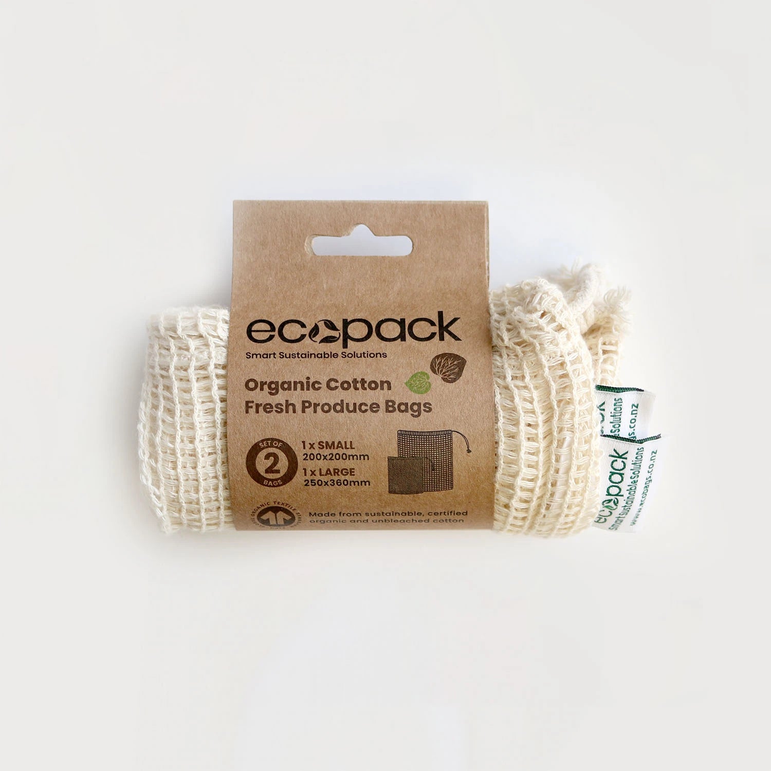 Ecopack Organic Cotton String Bags - Set of 2 (Small & Large) 